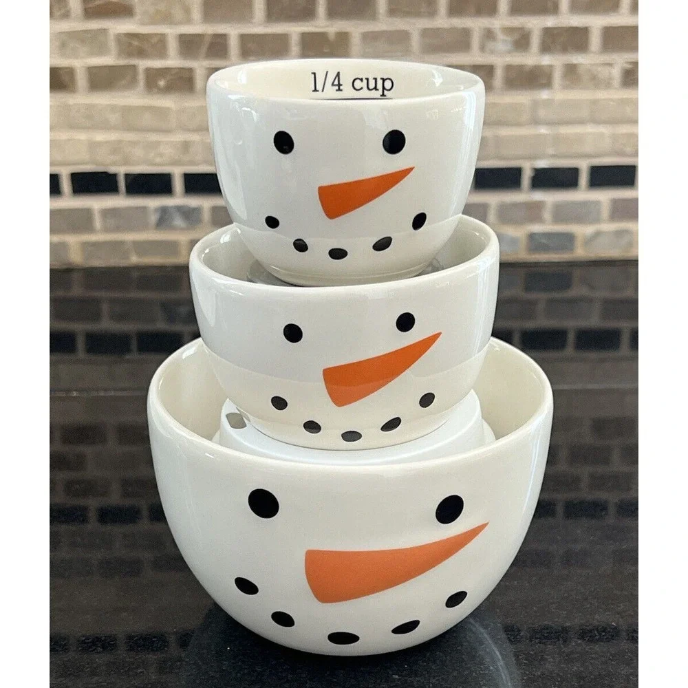 Snowman Measuring Cup‎ Set by Sur La Table Nesting Bowls Snowman Face Set of 3
